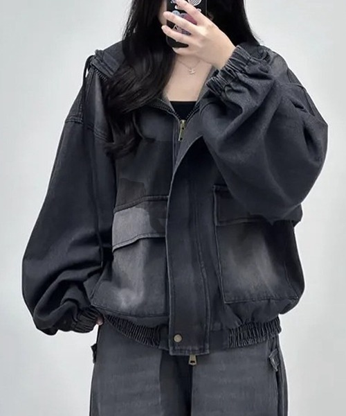 GLAMOROUS JANE(グラマラスジェーン)の「デニムフード付オーバーサイズブルゾン(デニムジャケット・レディース・ブラック/ブルー・FREE)」の14枚目の写真