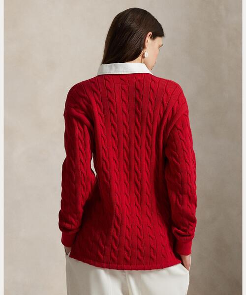 Naptime ニットラガーシャツ(赤SIZE:L) ケーブルニット コットン ラグビー シャツ（その他トップス）｜POLO