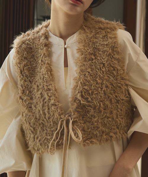 OLUN ショートリボンファーベスト Short ribbon fur vest/ショートリボンファーベスト（ベスト
