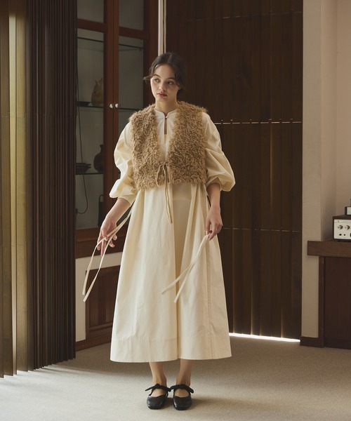 【新品未使用】OLUN ショートリボンファーベスト Short ribbon fur vest/ショートリボンファーベスト（ベスト