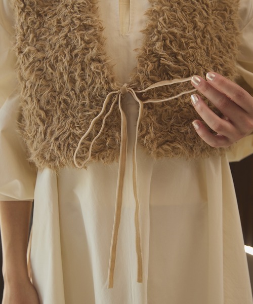 【新品未使用】OLUN ショートリボンファーベスト Short ribbon fur vest/ショートリボンファーベスト（ベスト