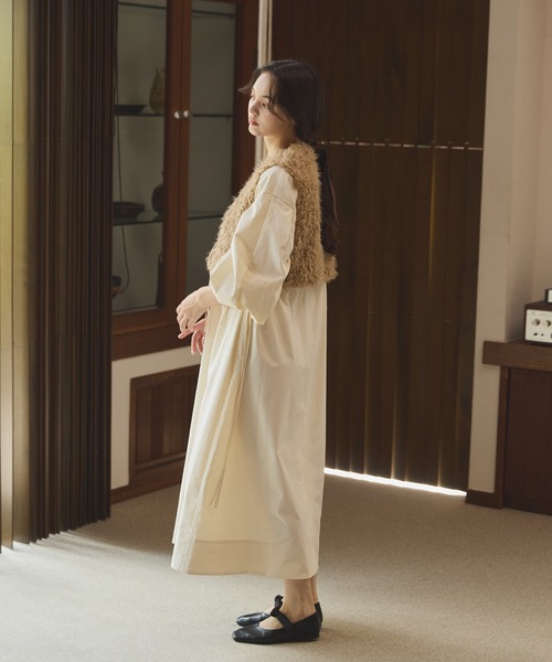 【新品未使用】OLUN ショートリボンファーベスト Short ribbon fur vest/ショートリボンファーベスト（ベスト