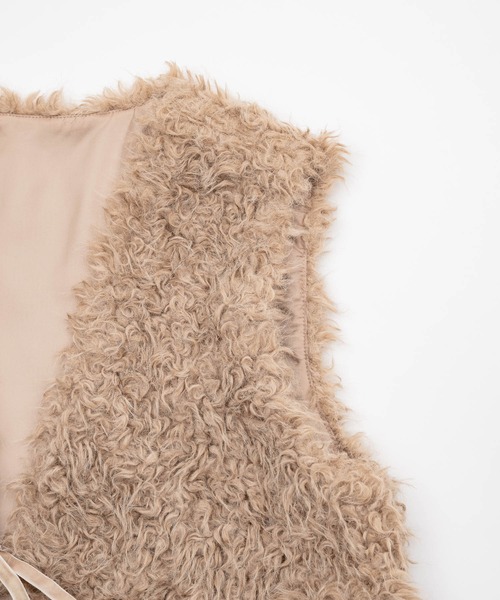 【新品未使用】OLUN ショートリボンファーベスト Short ribbon fur vest/ショートリボンファーベスト（ベスト