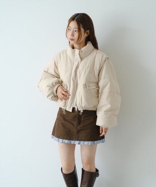 Kasmane コーデュロイ中綿ショートジャケット セール】【4色展開/袖取り外し可】コーデュロイ中綿ショートジャケット