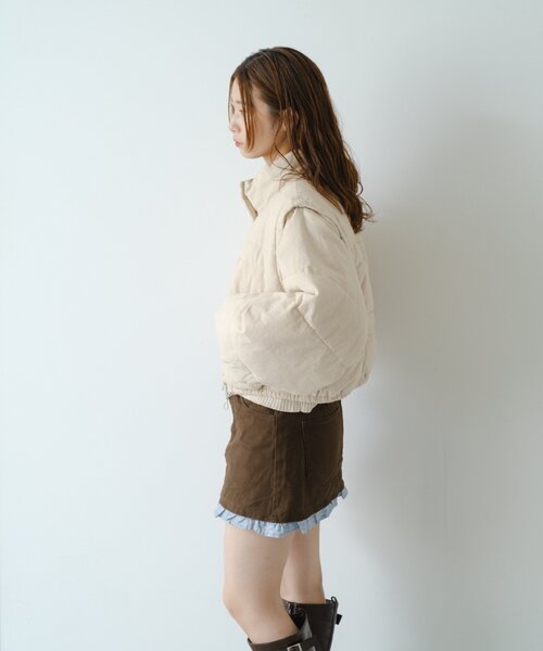 Kastane（カスタネ）の「【袖取り外し可】コーデュロイ中綿ショート