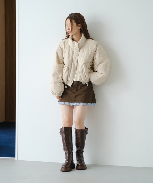 Kastane コーデュロイ中綿ショートジャケット セール】【袖取り外し可】コーデュロイ中綿ショートジャケット（ダウン