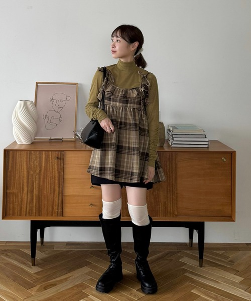 INTER FACTORY(インターファクトリー)の「ちょこび - チェックキャミチュニック made in INTER FACTORY(チュニック・レディース・ベージュ/グレー・FREE)」の16枚目の写真