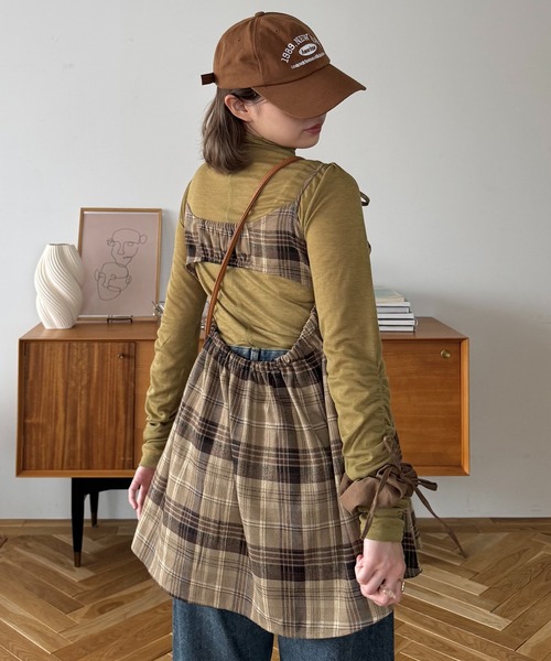 INTER FACTORY(インターファクトリー)の「ちょこび - チェックキャミチュニック made in INTER FACTORY(チュニック・レディース・ベージュ/グレー・FREE)」の6枚目の写真