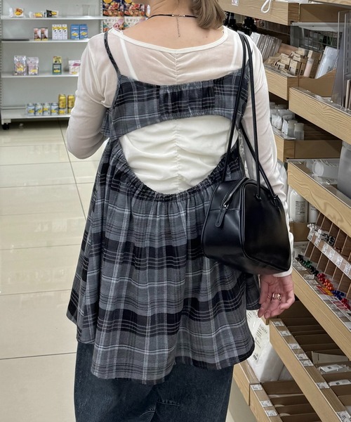 INTER FACTORY(インターファクトリー)の「ちょこび - チェックキャミチュニック made in INTER FACTORY(チュニック・レディース・ベージュ/グレー・FREE)」の10枚目の写真