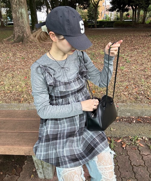 INTER FACTORY(インターファクトリー)の「ちょこび - チェックキャミチュニック made in INTER FACTORY(チュニック・レディース・ベージュ/グレー・FREE)」の21枚目の写真