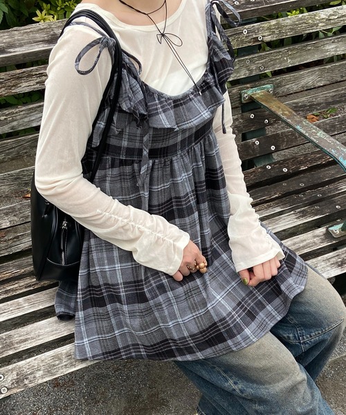 INTER FACTORY(インターファクトリー)の「ちょこび - チェックキャミチュニック made in INTER FACTORY(チュニック・レディース・ベージュ/グレー・FREE)」の22枚目の写真