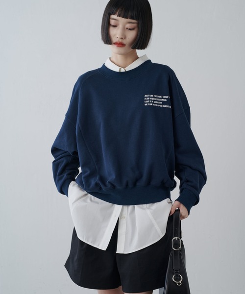 Stone  クルーネック スウェットシャツ　ネイビー　ワンポイント MAY企画/ユニセックス】ワンポイントロゴ刺繍クルーネックスウェット