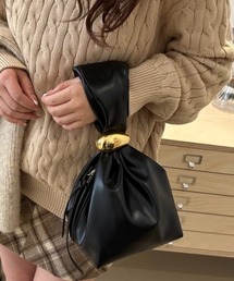メタルリングギャザー巾着バッグ