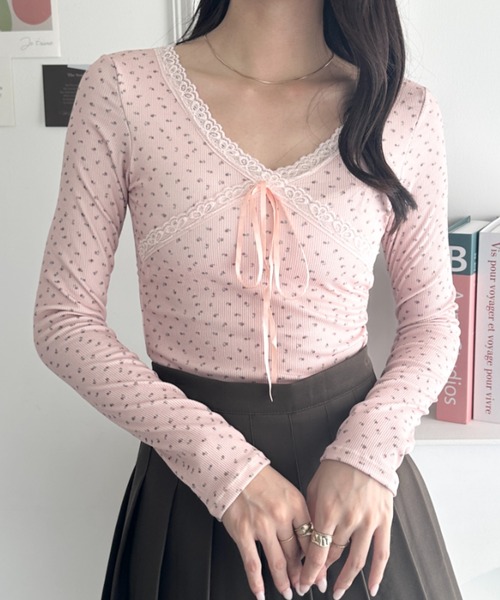 wears（ウェアーズ）の「リボン付きレースカットソー（Tシャツ/カットソー・レディース・ブラック系その他/ブラック/グレー系その他/ピンク/ホワイト/ホワイト系その他・FREE）」の6枚目の写真