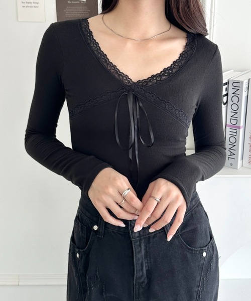 wears（ウェアーズ）の「リボン付きレースカットソー（Tシャツ/カットソー・レディース・ブラック系その他/ブラック/グレー系その他/ピンク/ホワイト/ホワイト系その他・FREE）」の7枚目の写真
