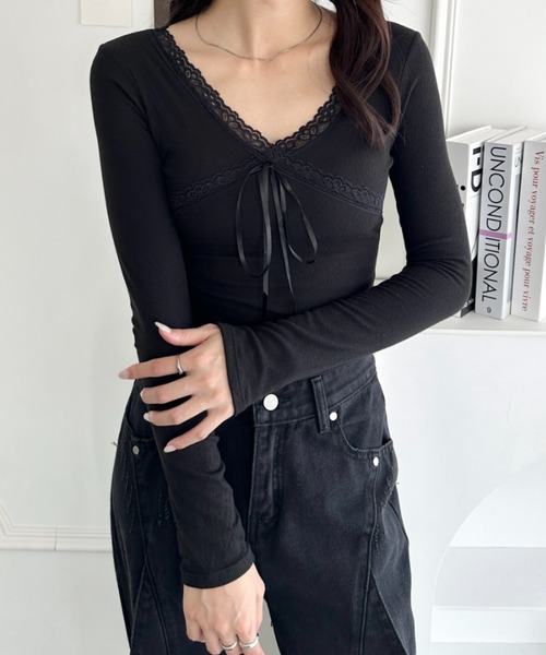 wears（ウェアーズ）の「リボン付きレースカットソー（Tシャツ/カットソー・レディース・ブラック系その他/ブラック/グレー系その他/ピンク/ホワイト/ホワイト系その他・FREE）」の9枚目の写真