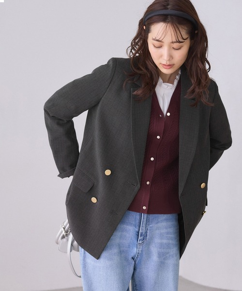ROPE' PICNIC(ロペピクニック)の「【WEB限定】レディハンサムシリーズ ウールライク金ボタンミドル丈ジャケット(総裏地)(テーラードジャケット・レディース・ブラック系その他/グレー/ライトグレー/ベージュ系その他2/ネイビー・M/L)」の8枚目の写真