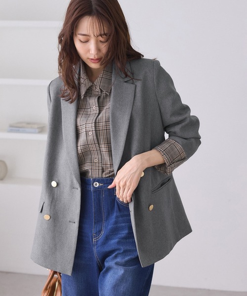 ROPE' PICNIC(ロペピクニック)の「【WEB限定】レディハンサムシリーズ ウールライク金ボタンミドル丈ジャケット(総裏地)(テーラードジャケット・レディース・ブラック系その他/グレー/ライトグレー/ベージュ系その他2/ネイビー・M/L)」の16枚目の写真