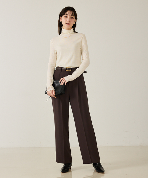 qualite（カリテ）の「シルクMIXテレコプルオーバー/秋服/冬服/タートルネック（ニット/セーター・レディース・オフホワイト/チャコールグレー/ライム・フリー）」の4枚目の写真