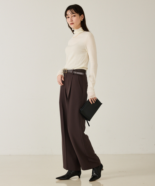 qualite（カリテ）の「シルクMIXテレコプルオーバー/秋服/冬服/タートルネック（ニット/セーター・レディース・オフホワイト/チャコールグレー/ライム・フリー）」の6枚目の写真