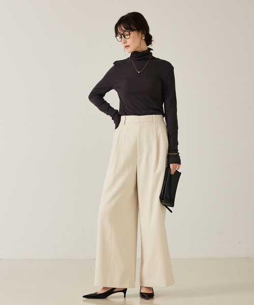 qualite（カリテ）の「シルクMIXテレコプルオーバー/秋服/冬服/タートルネック（ニット/セーター・レディース・オフホワイト/チャコールグレー/ライム・フリー）」の9枚目の写真