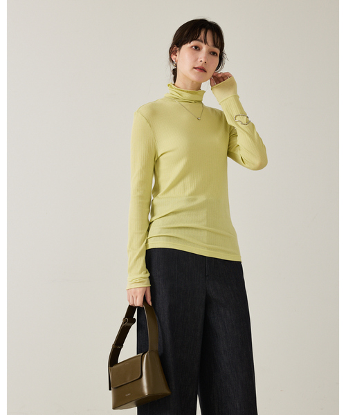 qualite（カリテ）の「シルクMIXテレコプルオーバー/秋服/冬服/タートルネック（ニット/セーター・レディース・オフホワイト/チャコールグレー/ライム・フリー）」の13枚目の写真