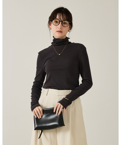 qualite（カリテ）の「シルクMIXテレコプルオーバー/秋服/冬服/タートルネック（ニット/セーター・レディース・オフホワイト/チャコールグレー/ライム・フリー）」の19枚目の写真