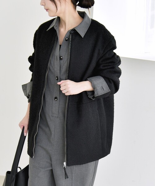 セール】quaranciel: ノーカラー パイピング ジップ コート（ノー