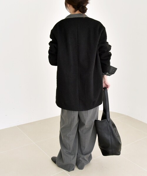 セール】quaranciel: ノーカラー パイピング ジップ コート（ノー