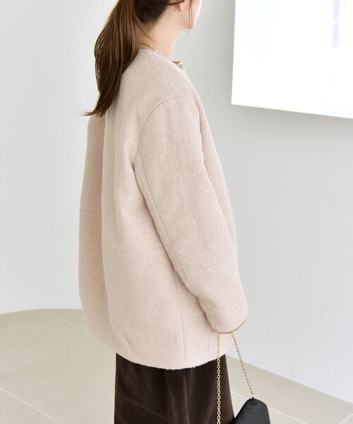 セール】quaranciel: ノーカラー パイピング ジップ コート（ノー