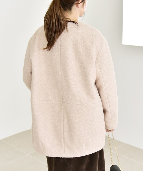 セール】quaranciel: ノーカラー パイピング ジップ コート（ノー