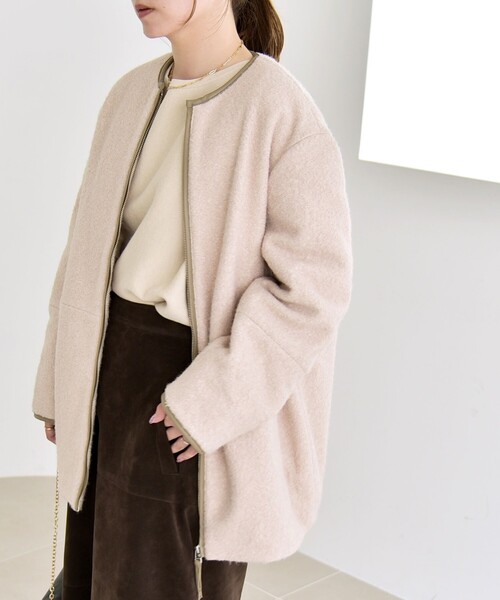 専用です　パイピングコート入り♫カジュアル系お洋服セット ベージュ セール】quaranciel: ノーカラー パイピング ジップ コート（ノー