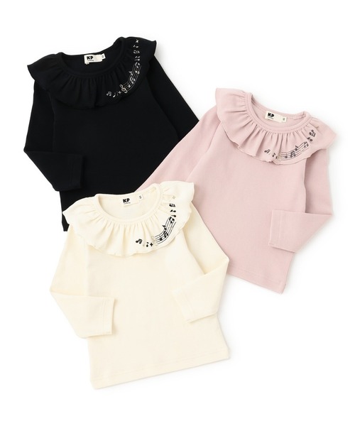 KP（ケーピー）の「音符刺シュウ フリル衿フライス微起毛長袖Tシャツ（Tシャツ/カットソー・キッズ・ピンク/オフホワイト/ブラック・130cm/90cm/100cm/110cm/120cm/80ｃｍ）」の9枚目の写真