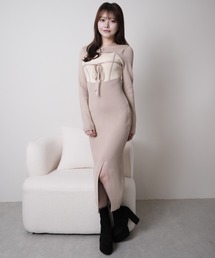 LIPSERVICE | デコルテオープンバイカラーリボンニットワンピース(ワンピース)