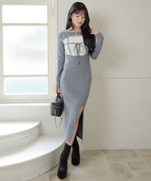 LIPSERVICE（リップサービス）の「デコルテオープンバイカラーリボンニットワンピース（ワンピース）」