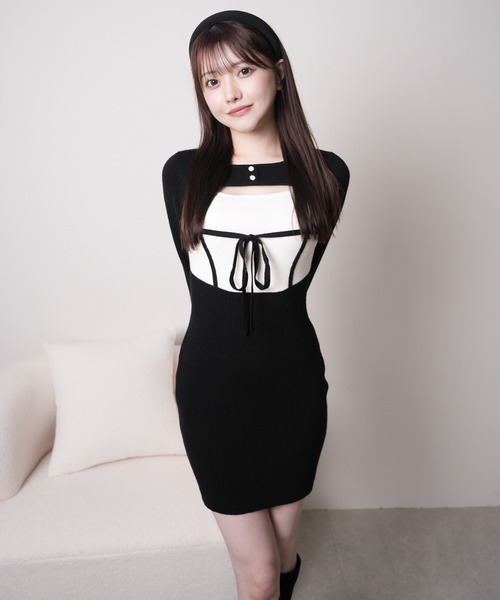 LIPSERVICE(リップサービス)の「デコルテオープンバイカラーリボンニットワンピース(ワンピース・レディース・ブラック/ベージュ・M/S)」の22枚目の写真