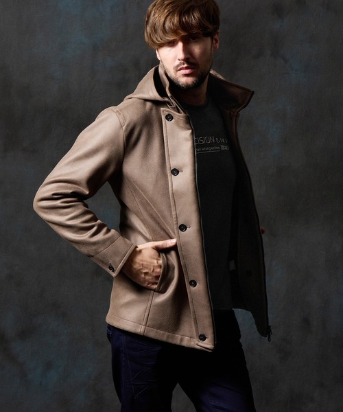 ハイダウェイ（HIDEAWAYS）/マイクロ起毛ポンチ　ムラプリントナポレオンブルゾン マイクロ起毛ポンチ ムラプリントナポレオンブルゾン（その他アウター