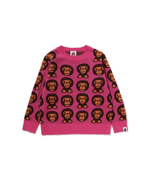 A BATHING APE（アベイシングエイプ）の「BABY MILO PATTERN KNIT SWEATER（ニット/セーター・キッズ・グリーン/ピンク/イエロー・130/120/110/140/100）」の3枚目の写真