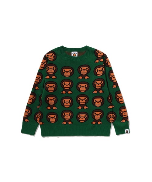 A BATHING APE（アベイシングエイプ）の「BABY MILO PATTERN KNIT SWEATER（ニット/セーター・キッズ・グリーン/ピンク/イエロー・130/120/110/140/100）」の2枚目の写真