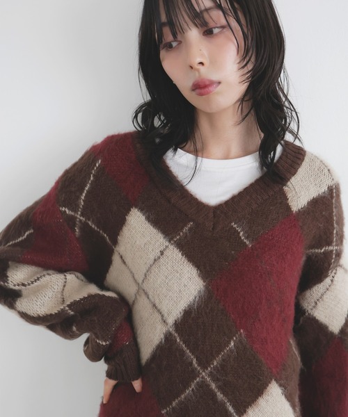 LIAN(リアン)の「アーガイルVネックニットプルオーバー(ニット/セーター・レディース・ブラウン/グレー/チャコールグレー・FREE)」の17枚目の写真