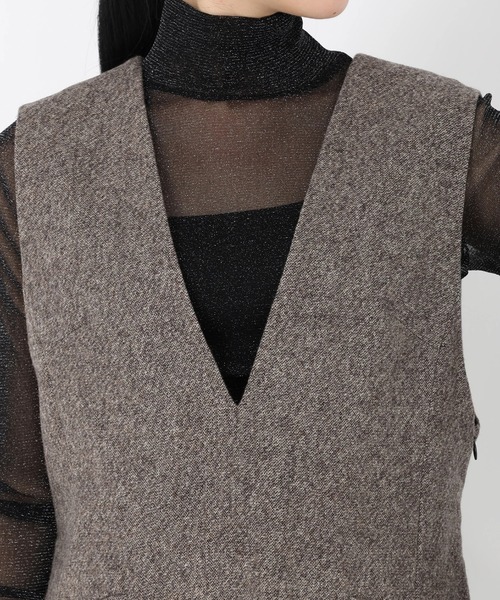 STRAWBERRY-FIELDS(ストロベリーフィールズ)の「ホームスパンラメツイード_Vネックジャンパースカート(ジャンパースカート・レディース・ブラック/ライトグレー/ダークブラウン・2)」の13枚目の写真