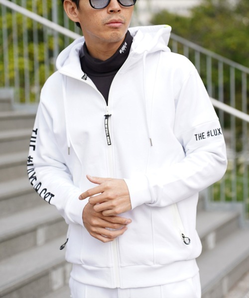 LUXE/R GOLF(ラグジュ ゴルフ)の「(RM)【LUXE/R GOLF】スウェット×フリース スタンド ZIPパーカー(パーカー・メンズ・ブラック/ライトグレー/オフホワイト・M/L/XL)」の2枚目の写真