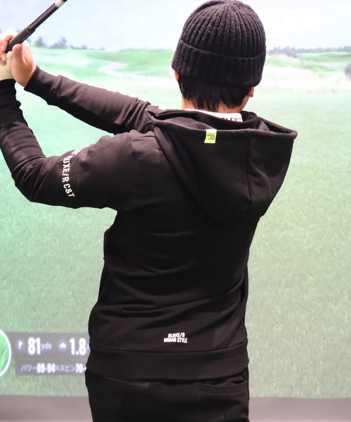 LUXE/R GOLF(ラグジュ ゴルフ)の「(RM)【LUXE/R GOLF】スウェット×フリース スタンド ZIPパーカー(パーカー・メンズ・ブラック/ライトグレー/オフホワイト・M/L/XL)」の6枚目の写真