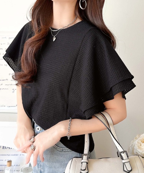 classicalelf（クラシカルエルフ）の「一枚で“きれい可愛い”が完成！レースジャガードフリルスリーブTシャツ（Tシャツ/カットソー・レディース・ブラック/グレイッシュベージュ/アイボリー・LARGE/MEDIUM/SMALL/X-LARGE）」の19枚目の写真