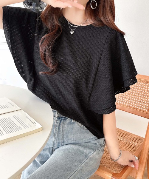 classicalelf（クラシカルエルフ）の「一枚で“きれい可愛い”が完成！レースジャガードフリルスリーブTシャツ（Tシャツ/カットソー・レディース・ブラック/グレイッシュベージュ/アイボリー・LARGE/MEDIUM/SMALL/X-LARGE）」の20枚目の写真