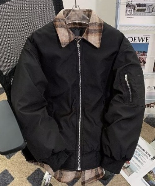 セール】GRID-LINED COREフェイクカラーボンバージャケット（ブルゾン