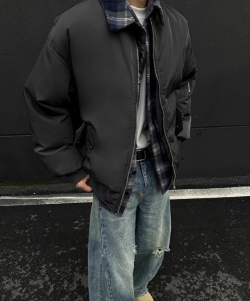セール】GRID-LINED COREフェイクカラーボンバージャケット（ブルゾン