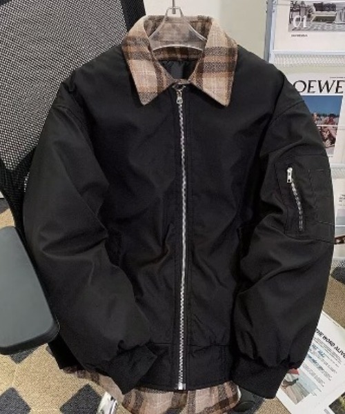 セール】GRID-LINED COREフェイクカラーボンバージャケット（ブルゾン