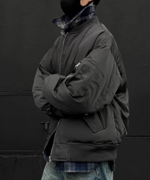 セール】GRID-LINED COREフェイクカラーボンバージャケット（ブルゾン