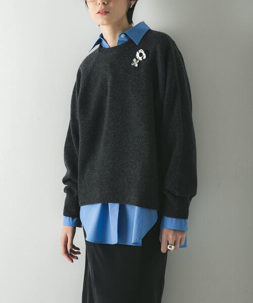 URBAN RESEARCH（アーバンリサーチ）の「カシミヤ強縮クルーネックニット（ニット/セーター・レディース・ベージュ/ライトグレー/チャコールグレー/レッド・FREE）」の5枚目の写真